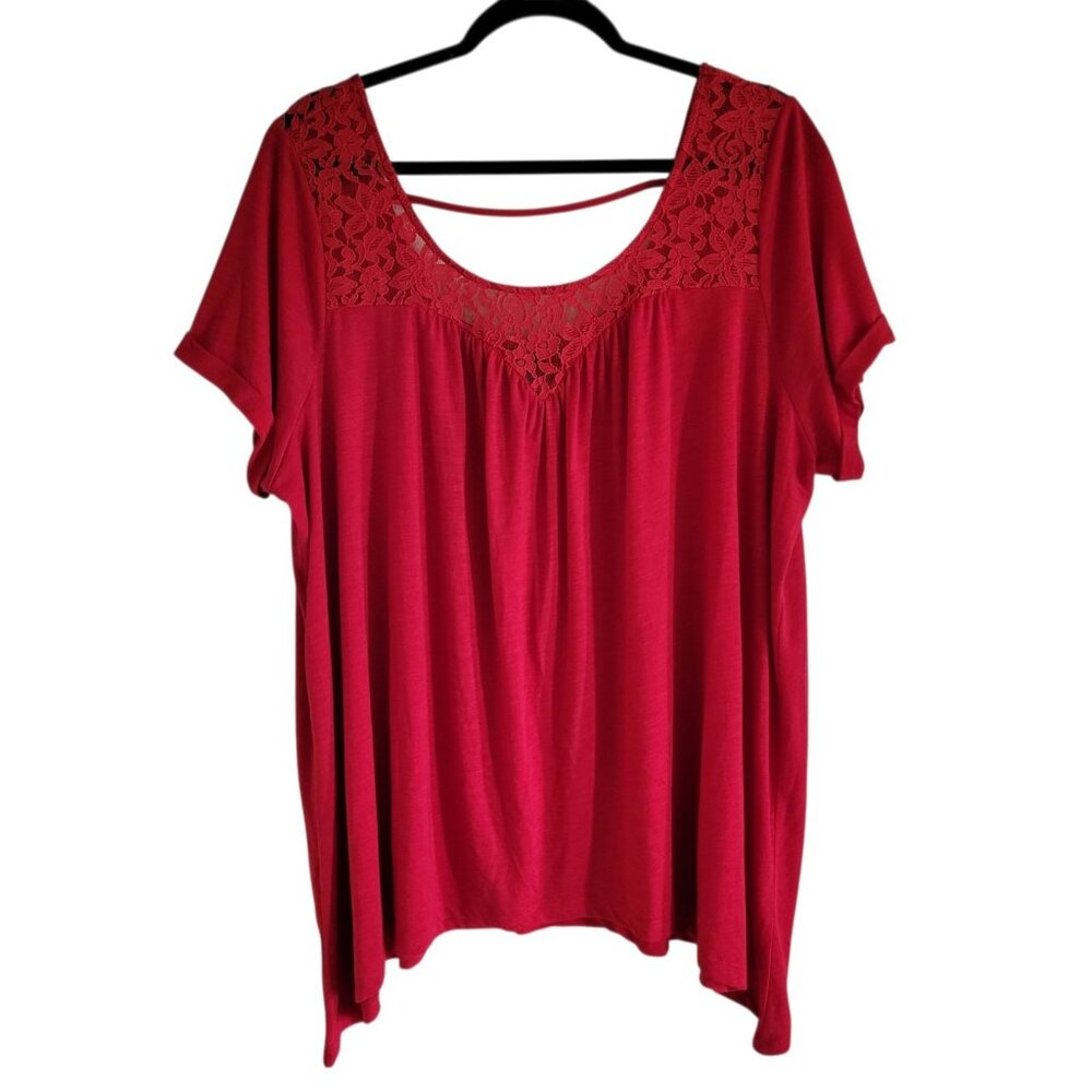 2 for $30 Torrid Ruffle Sleeve Top Women's 2X Red Strappy Boho‎ Stretchy